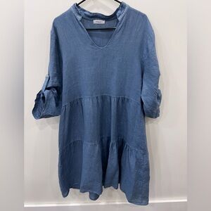 Giorgia Giannini 100% Linen Tiered Dress Made in Italy Size Large